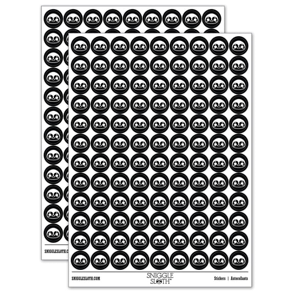Charming Kawaii Chibi Penguin Face Blushing Cheeks 200+ Round Stickers - Black - Gloss Finish - 0.50" Size