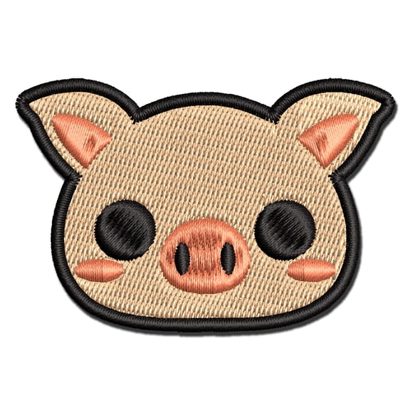 Charming Kawaii Chibi Pig Face Blushing Cheeks Applique Multi-Color Embroidered Iron-On Patch - 3.5 Inch Large