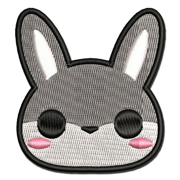 Charming Kawaii Chibi Rabbit Bunny Face Blushing Cheeks Applique Multi-Color Embroidered Iron-On Patch - 2.0 Inch Mini