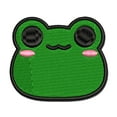 thumbnail image 1 of Charming Kawaii Chibi Smug Frog Toad Face Blushing Cheeks Applique Multi-Color Embroidered Hook & Loop Patch - 3.5 Inch Large, 1 of 5