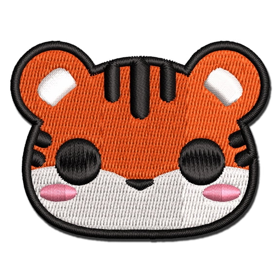 Charming Kawaii Chibi Tiger Face Blushing Cheeks Applique Multi-Color Embroidered Iron-On Patch - 3 Inch Medium