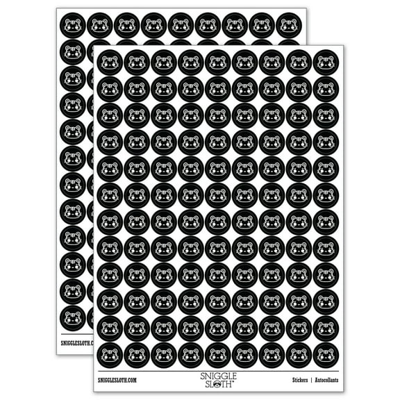 Charming Kawaii Chibi Tiger Face Blushing Cheeks 200+ Round Stickers - Black - Gloss Finish - 0.50" Size