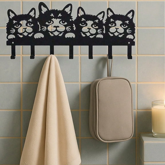 Charming Kitten-Themed Metal Wall Hook - Multifunctional Storage Organizer for Kitchen & Entryway, Perfect for Utensils, Towels, Aprons, Coats, Keys, and Bags | Decorative Home & Kitchen Storage