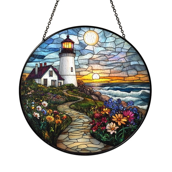 Charming Lighthouse Window Hanging Decor, Nautical Inspired Accent for Coastal Style Home