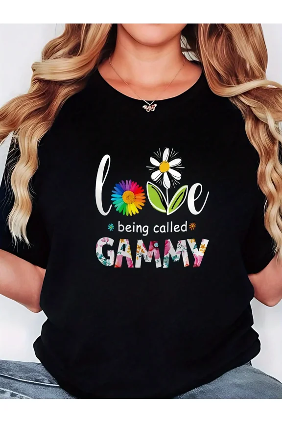 Charming Love Being Called Gammy T-Shirt, Sweet Rainbow Daisy Floral Print Graphic Tee, Comfortable Women's Apparel for Grandmothers, Thoughtful Gift
