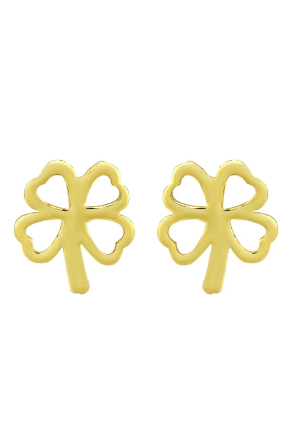 Charming Luck Symbol Four-Leaf Clover Gold-Plated Sterling Silver Stud Earrings