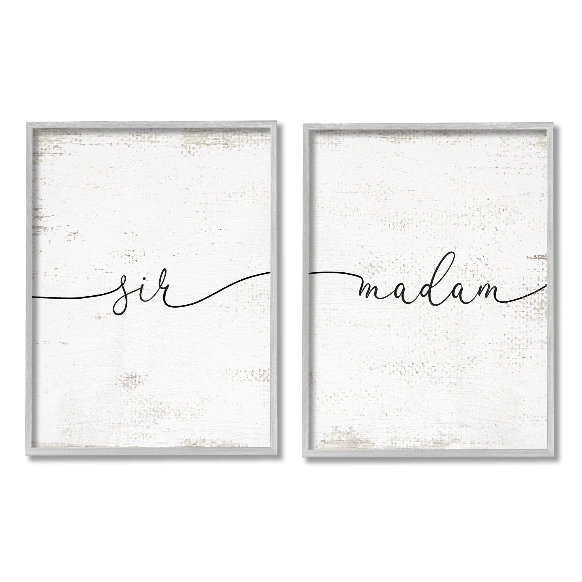 Charming Madam & Sir Calligraphy Simple Rustic Motif Typography Graphic Art Framed Art Print Wall Art, Set Of 2