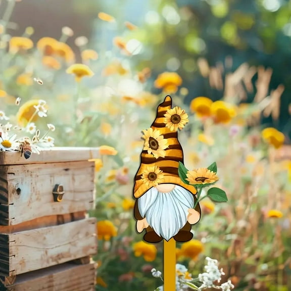 Charming Metal Garden Gnome Statue with Sunflower, Rustic Outdoor Decor