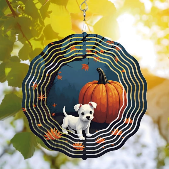 Charming Metal Hanging Wind Spinners & Chimes - Autumn Pumpkin & Puppy Design for Cozy Yard & Garden Decor - Perfect Fall Accent