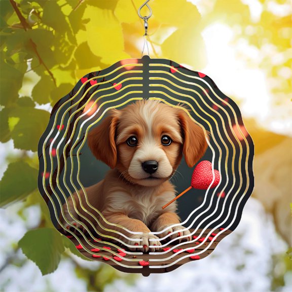 Charming Metal Hanging Wind Spinners & Chimes - Circular Pattern with Concentric Lines & Heart Accents for Yard & Garden Decor