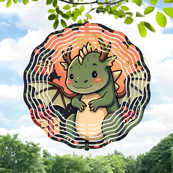 Charming Metal Hanging Wind Spinners & Chimes - Whimsical Dragon Design with Festive Patterns for Yard & Garden Decor