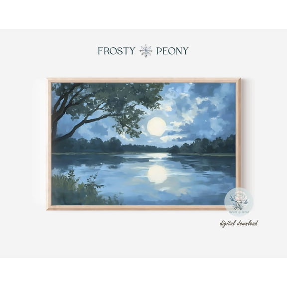 Charming Moonlit Lakeside Forest Art Print, Calming Lake Reflection Wall Art, Serene Forest Lake Scenery Art, Wall Art, Modern Wall Decor, 12x18 UNFRAMED