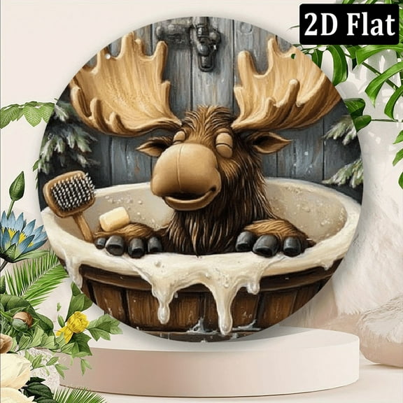 Charming Moose Bathroom Theme Aluminum Wall Sign - Durable, Easy-to-Clean Metal Art - For Home, Office & Cafe Decor - Perfect Gift for Holidays & Special Occasions 8*8inch
