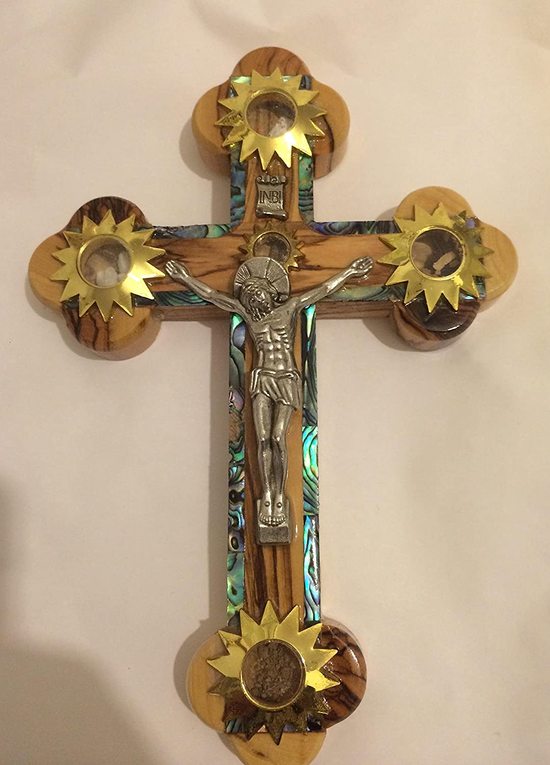 Bethlehem Gifts Olive Wood Cross Crucifix - 14 Station Orthodox Cross With 4 Gospel Essences, 3.5x5.5 Inch