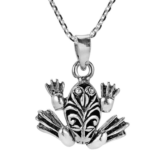 Charming Movable Tree Frog with Swirls Sterling Silver Necklace
