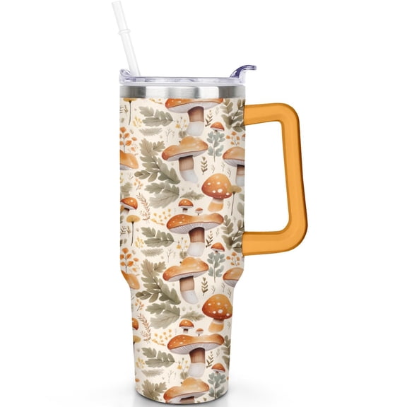 Charming Mushroom 40oz Insulated Tumbler with Straw Lid, Easy Grip Handle, Stainless Steel, Leak Resistant Design