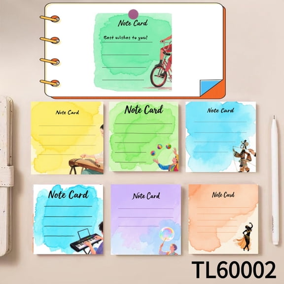 Charming Note Cards Featuring Performing Arts (3.543.54 Inches),100-Pack with105 Various Emoticon Stickers,Whimsical Fry Adventures on Every Page