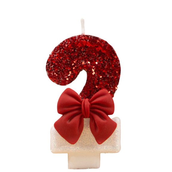 Charming Number 2 Birthday Candle, Glittery & Bow - Accented Cartoon - Style Party Candle, for Birthday Celebrations, Anniversary Events, Festive Gatherings