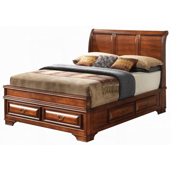 Oak Transitional Bed with 54"H x 65"W x 92"D Dimensions and Built-in Storage