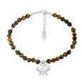 thumbnail image 1 of Charming Peace Butterfly Round Brown Tiger's Eye Beaded .925 Sterling Silver Bracelet, 1 of 5