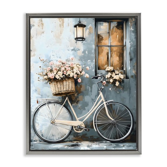 Stupell Industries Charming Peaceful Botanical Bike Gray Framed Floater Canvas Wall Art, design by Creative Studio, 31 x 25