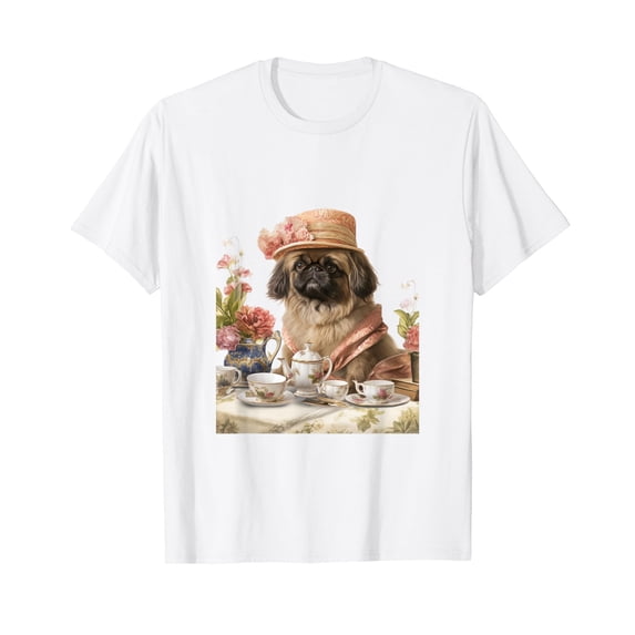 Charming Pekingese Dog Cottagecore Victorian Tea Garden T-Shirt for Dog Lovers