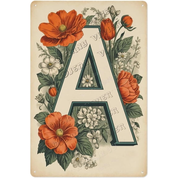 Charming Personalized Flower Letter 'A' Wall Decor Vibrant Initial Sign for Bedroom, Living Room, Perfect for Gifts 12x16 inch