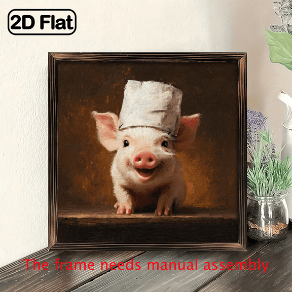Charming Pig in Chef Hat Wooden Framed Decorative Sign - Rustic Village Style Plaque, Perfect for Easter, St Patrick's Day, or Whimsical Home Decor, Ideal Gift for Bedroom, Living Room, or Bathroo