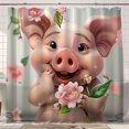 Charming Pig with Fangs Shower Curtain Cute Cartoon Style Design for