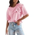 thumbnail image 1 of Charming Pink Bow Applique Half Sleeve T-Shirt for Women | [ZhiHiMeRi] | (US 12-14)L, 1 of 12