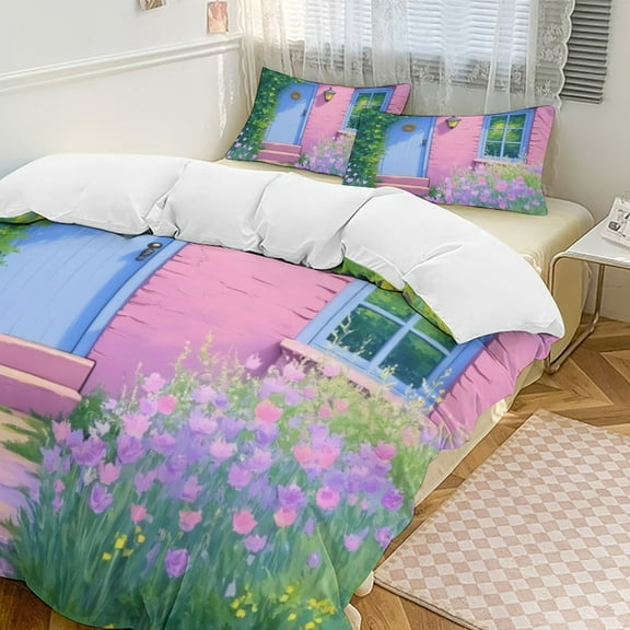 Charming Pink Cottage Garden Bedding Set Couple Bedclothes Pillowcase Customized Home Textiles Bed Set for Bedroom Decoration