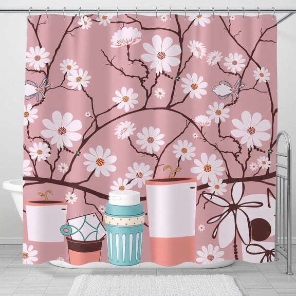 Charming Pink Daisy Shower Curtain - Modern Pastel Floral Design for Bathroom