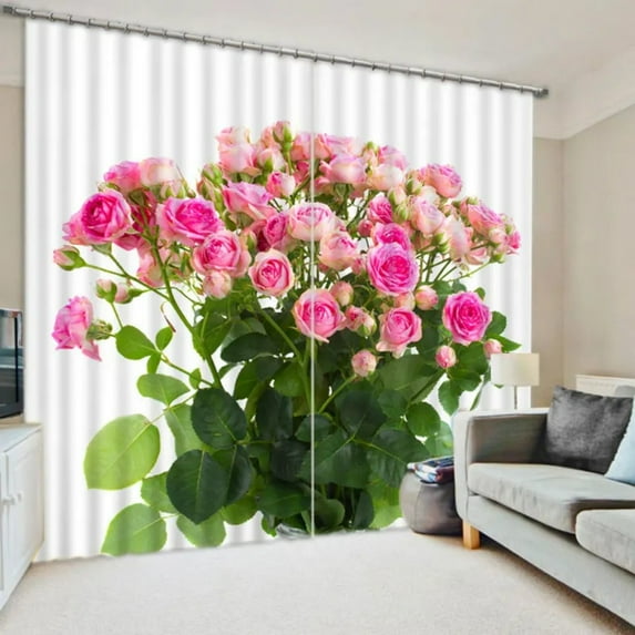 Charming Pink Rose Curtains for Bedroom Window Semi Blackout Curtain Shading Living Room Outdoor r Flowers Home Texitle 3D