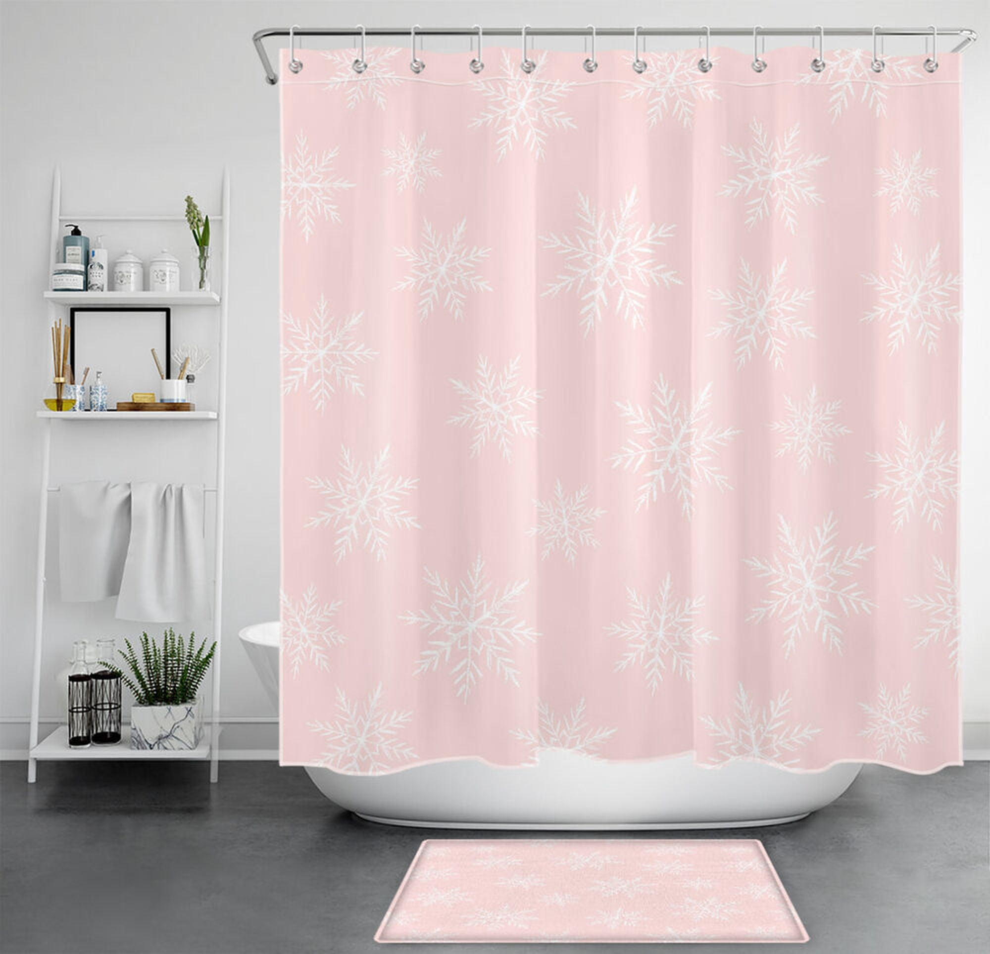 Charming Pink Shower Curtain Bathroom Decor Set Cozy Holiday for