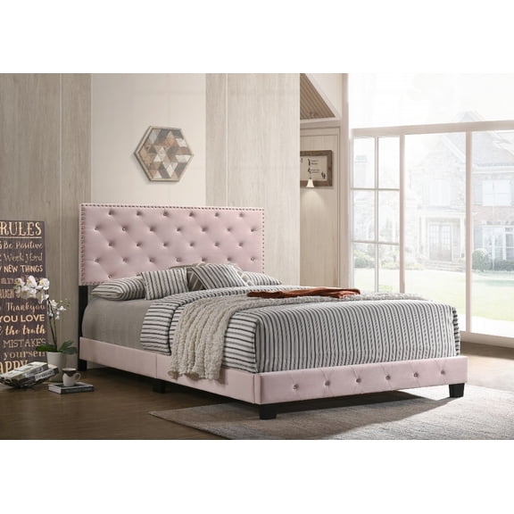Charming Pink Transitional King Bed with Dimensions 48"H X 80"W X 83"D for Ultimate Comfort