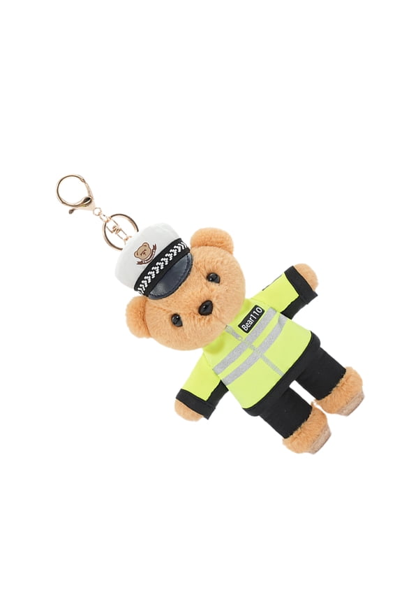 Charming Polices Theme Bear Keychain Portable Policeman Bear Keyrings Compact Plush Bear Pendant Key Chain Accessory