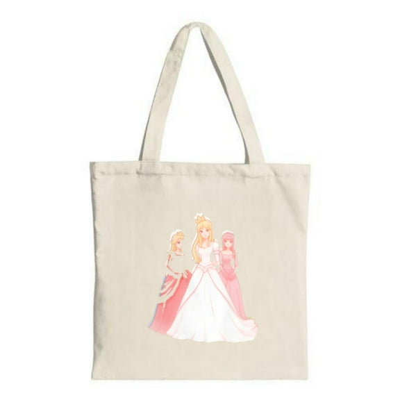 Charming Princess Tote Bag - Beige Canvas with Elegant Princess Illustration Perfect for Shopping Travel and Parties