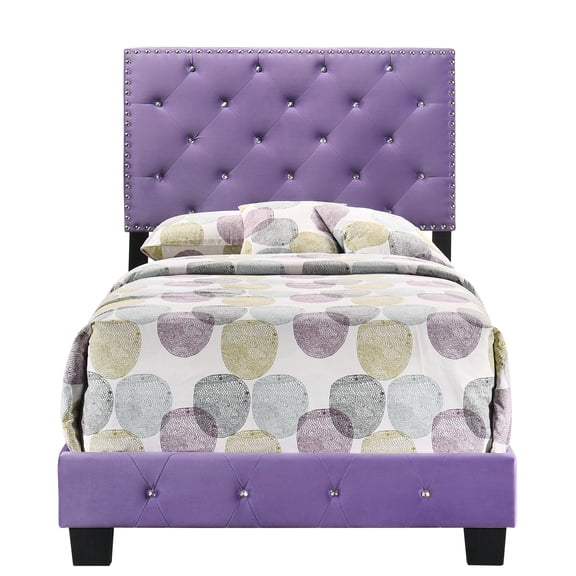 Charming Purple Velvet Twin Bed Frame | 47"H X 42"W X 77"D | Casual Style for Bedrooms & Guest Rooms | Durable Foam Filler | Easy Assembly