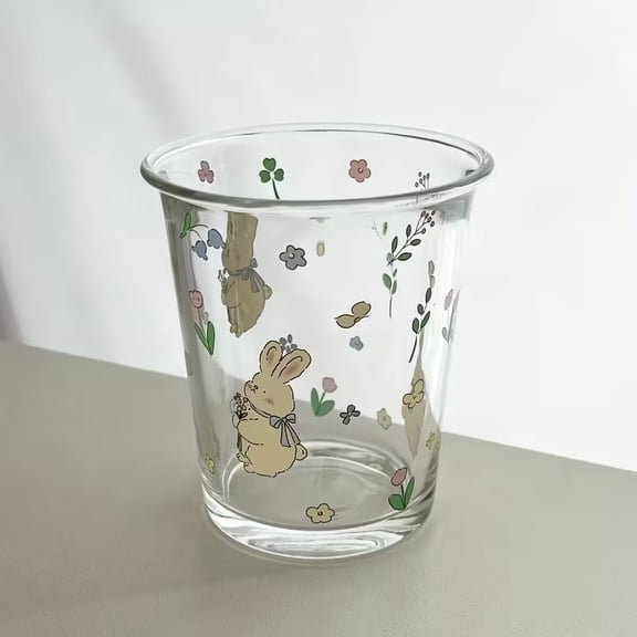 Charming Rabbit Print French Flip Over Glass Cup - Ideal for Cold Brew Coffee, Iced Americano, Tea, and More