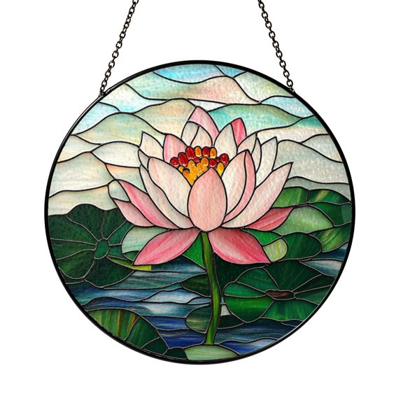 Charming Red Amaryllis Suncatcher Circle Window Panel Ornament Decor