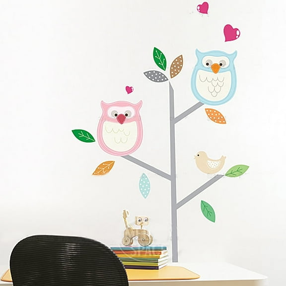 Charming Red and Blue Owl Wall Decal - DIY PVC Transparent Film for Kindergarten, Living Room, Children's Room, TV Sofa Background, Wall Art Decor, and Window Dressing