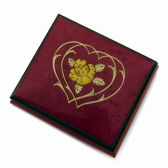 Charming Red Wine Double Heart and Flower Sorrento Inlaid Music Box - Rudolph the Red Nosed Reindeer