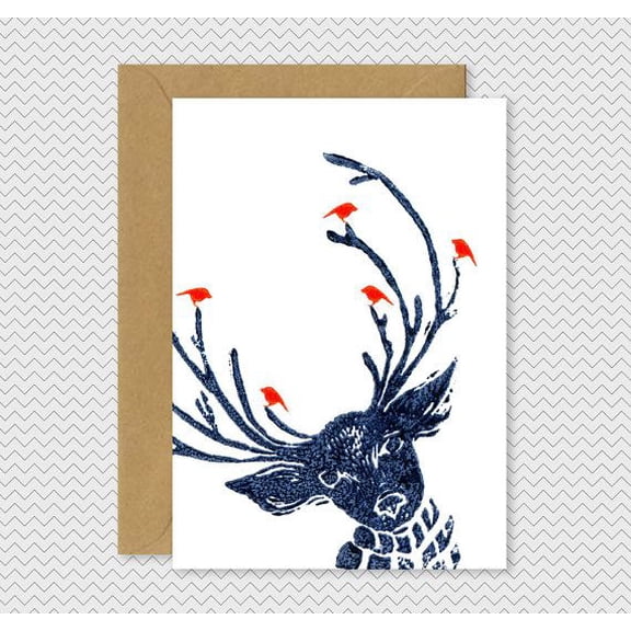 Charming Reindeer Card with Colorful Birds – Premium Greeting Card with Envelope – Perfect for Holidays, Birthdays, or Any Occasion