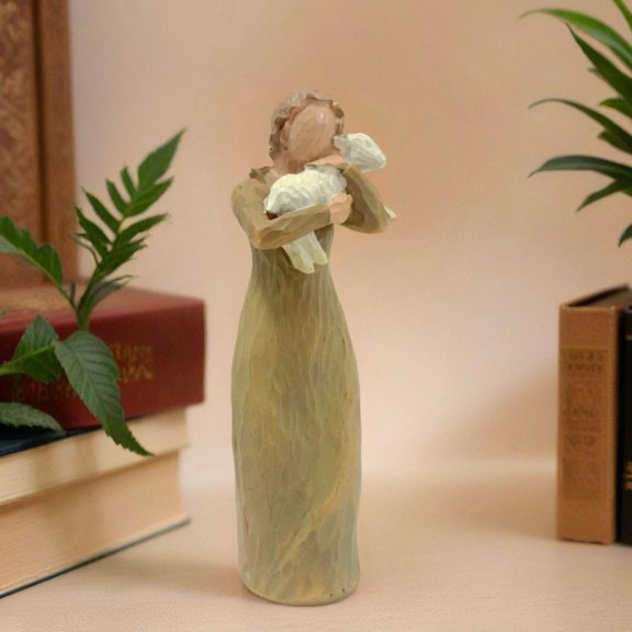 Charming Resin Person & Lamb Hug Figurine | Rustic Farmhouse Home Decor Ornament | Cute Tabletop Display & Heartwarming Gift Idea