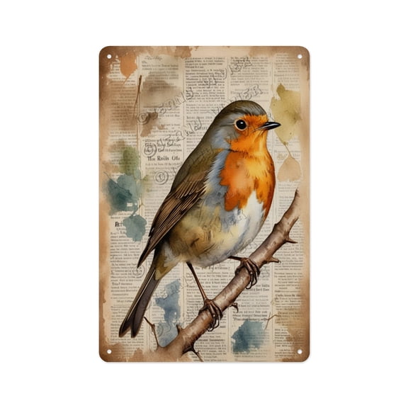 Charming Robin Bird Retro Metal Sign 12x16 Inches - Country Farmhouse Decorative Sign, Rustic Wall Plaque for Springtime Lovers, Unique Porch, Patio, or Living Room Decoration