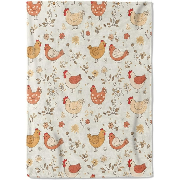Charming Rooster and Floral Flannel Blanket 50x60in Cartoon Chicken Farmhouse Throw Blankets,Soft Cozy Lightweight, Ideal for Living Room Home Rustic Spring Decor and Kids Women Girls Gifts