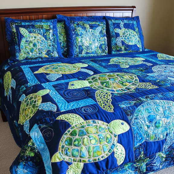 Charming Sea Turtle 3-Piece Quilted Bedding Set