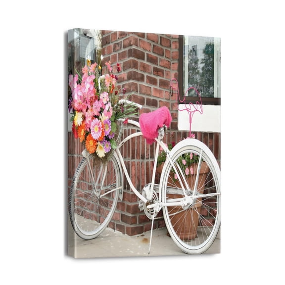 Charming Seaside Bicycle and Flower Wall Art, 12X16inch Enhance Your Space with this Beach-Themed Canvas Print Décor for Living Room, Bedroom or Bathroom