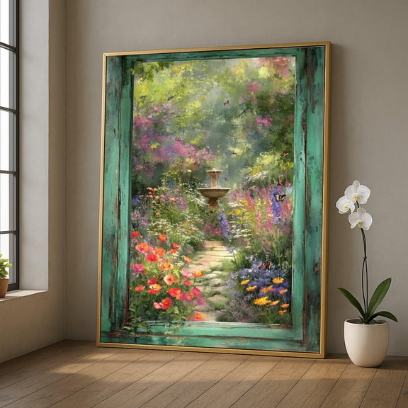 Charming Secret Garden Pathway, Colorful Flower Meadow Wall Art, Unframed Paper Poster 8x10in
