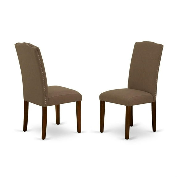 Charming Set of 2 Parsons Chairs | Linen Fabric-Dark Coffee Color | Contemporary & Classic Design | Transform Your Dining Room | Nailhead Trim | Dimensions: 23x18x40